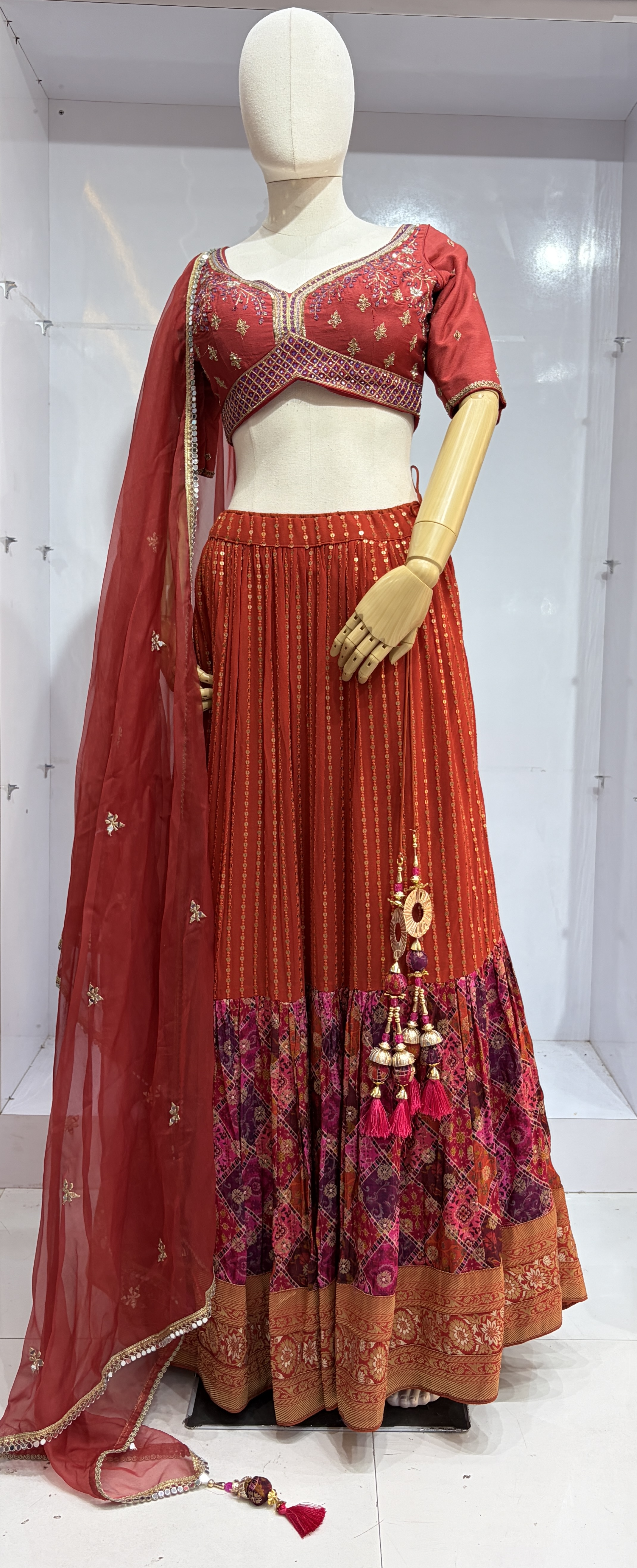 ORANGE FISH CUT LEHENGA