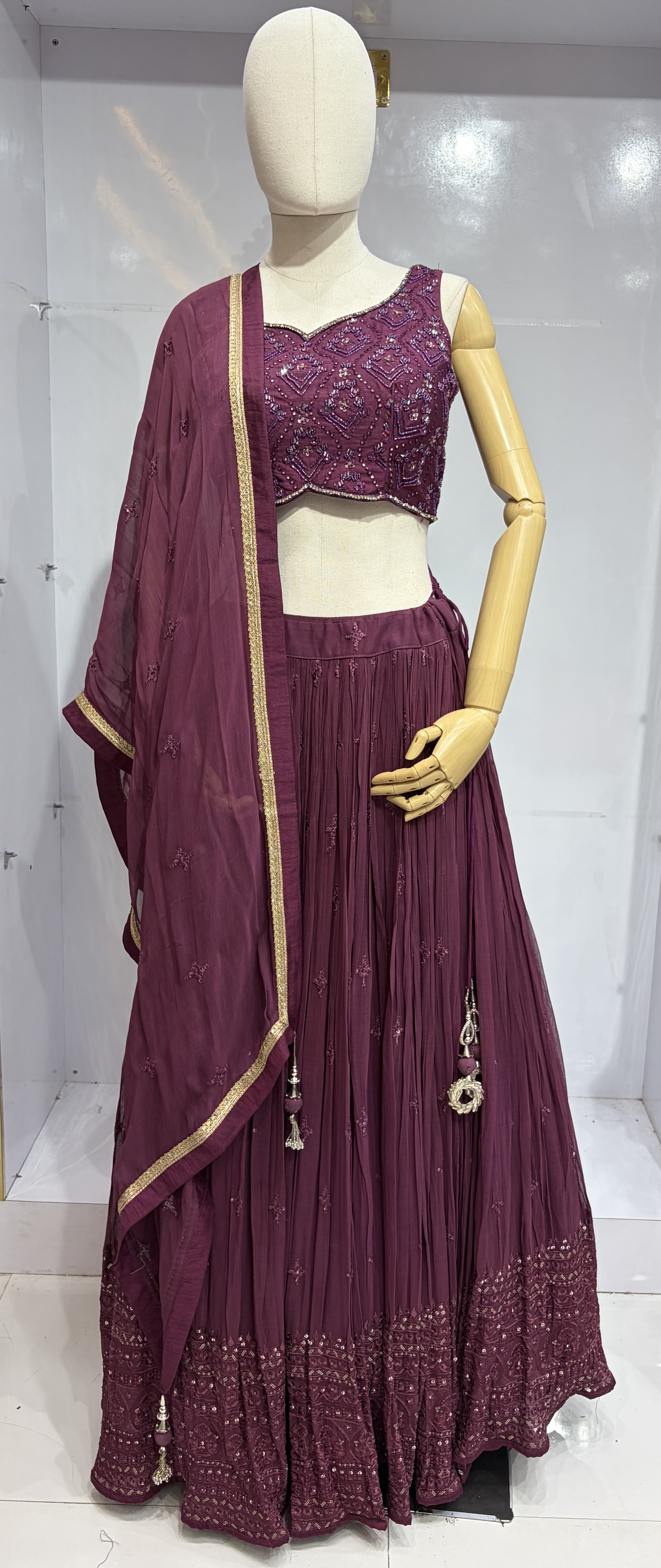 WINE GEORGETTE LEHENGA