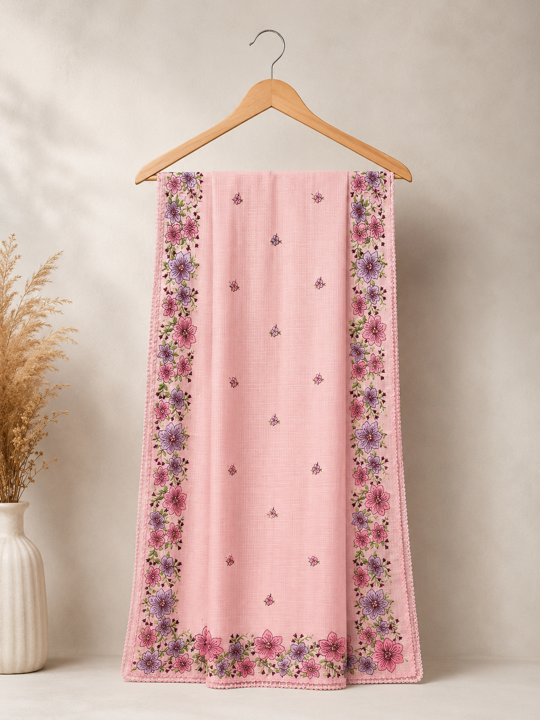 BLUSH BLOOM EMBROIDERED KOTA SAREE
