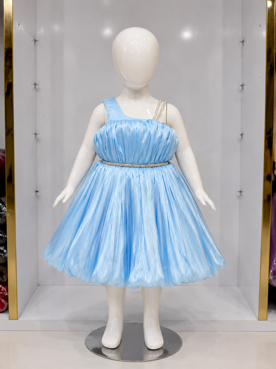 SKY BLUE ONE-SHOULDER PRINCESS DRESS