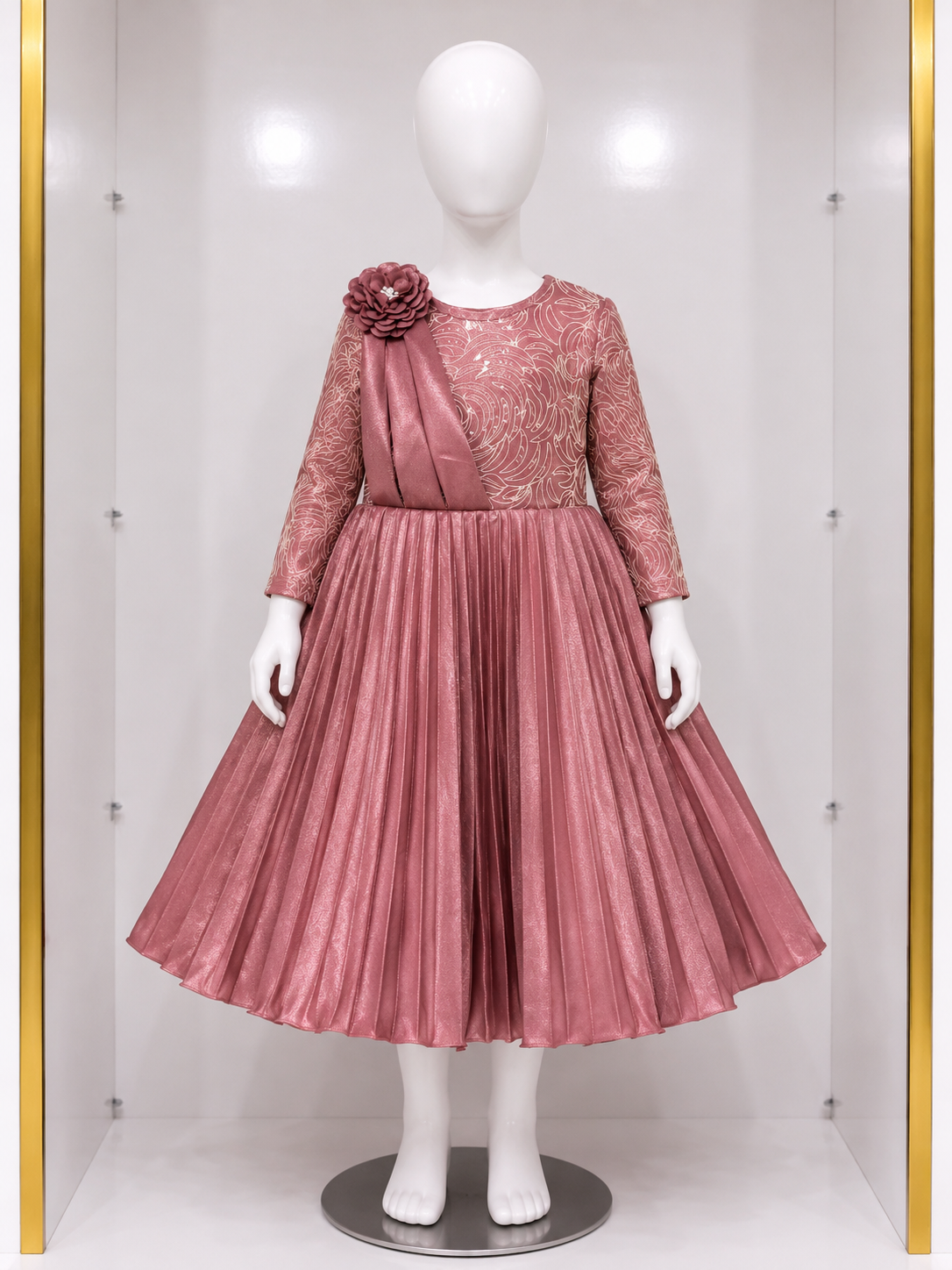 ROSE GOLD PLEATED ELEGANCE DRESS