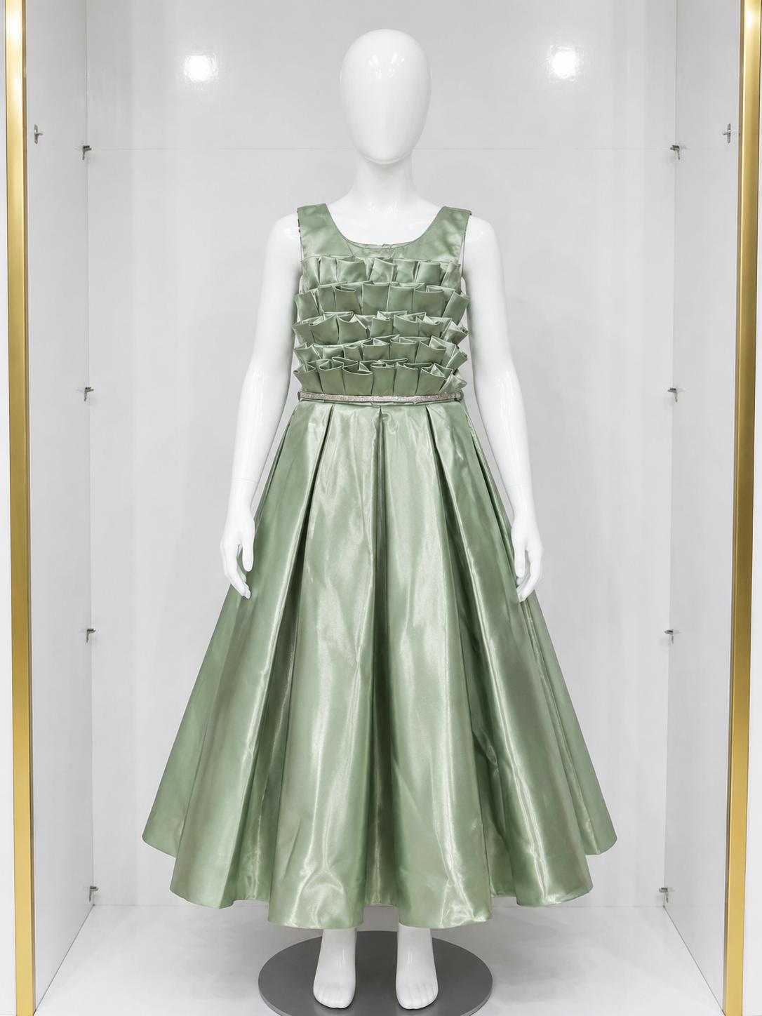 SAGE ELEGANCE SATIN PRINCESS GOWN