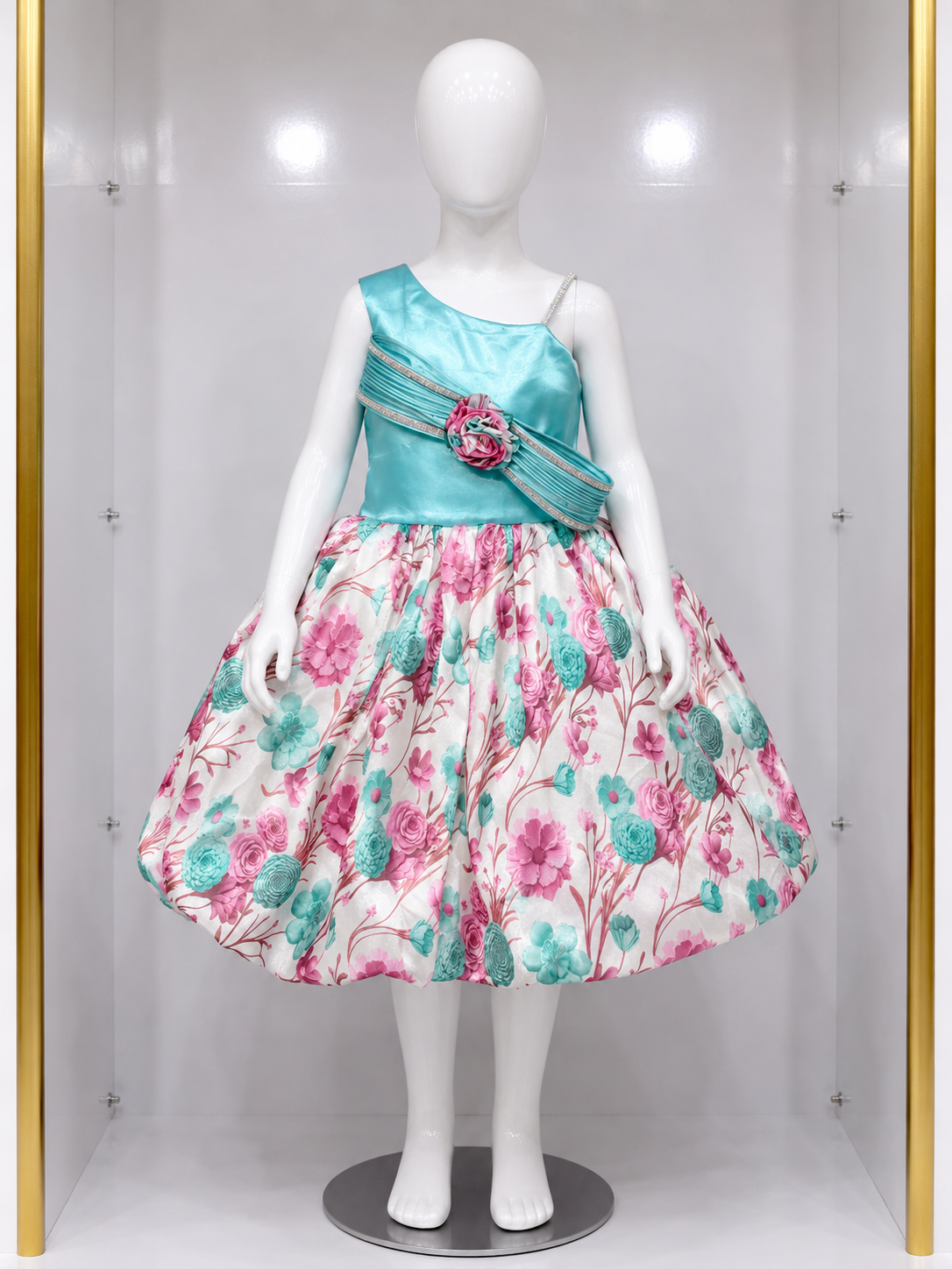 AQUA BLOOM FLORAL PARTY DRESS