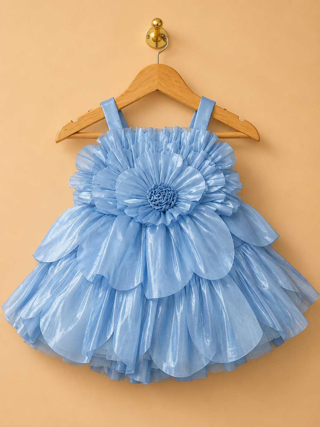 SKY BLUE 3D FLORAL ORGANZA PARTY DRESS