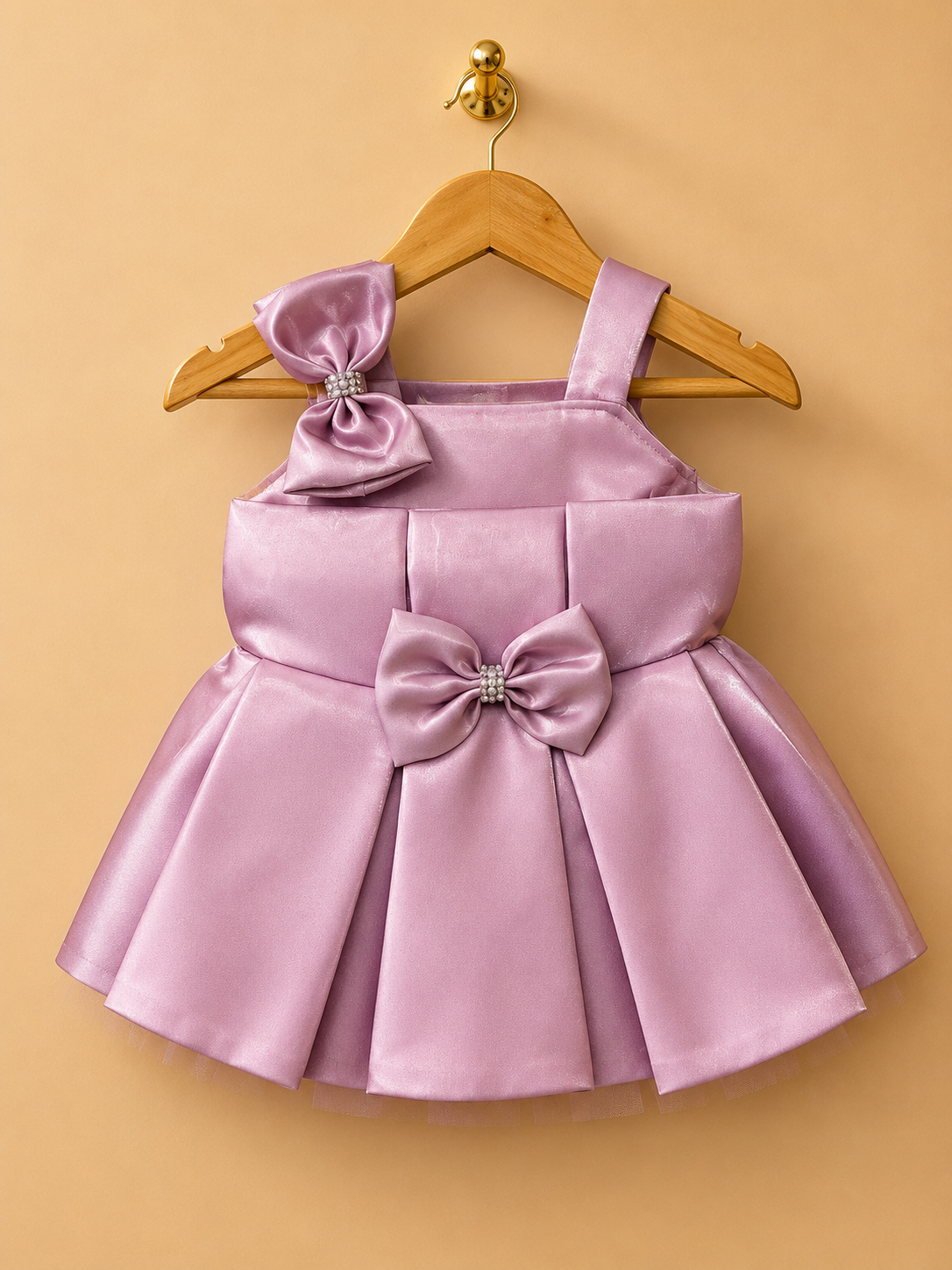 MAUVE SATIN BOW PARTY DRESS