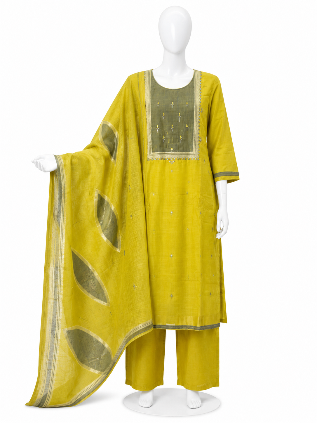 MUSTARD YELLOW EMBROIDERED STRAIGHT KURTA SET WITH DUPATTA