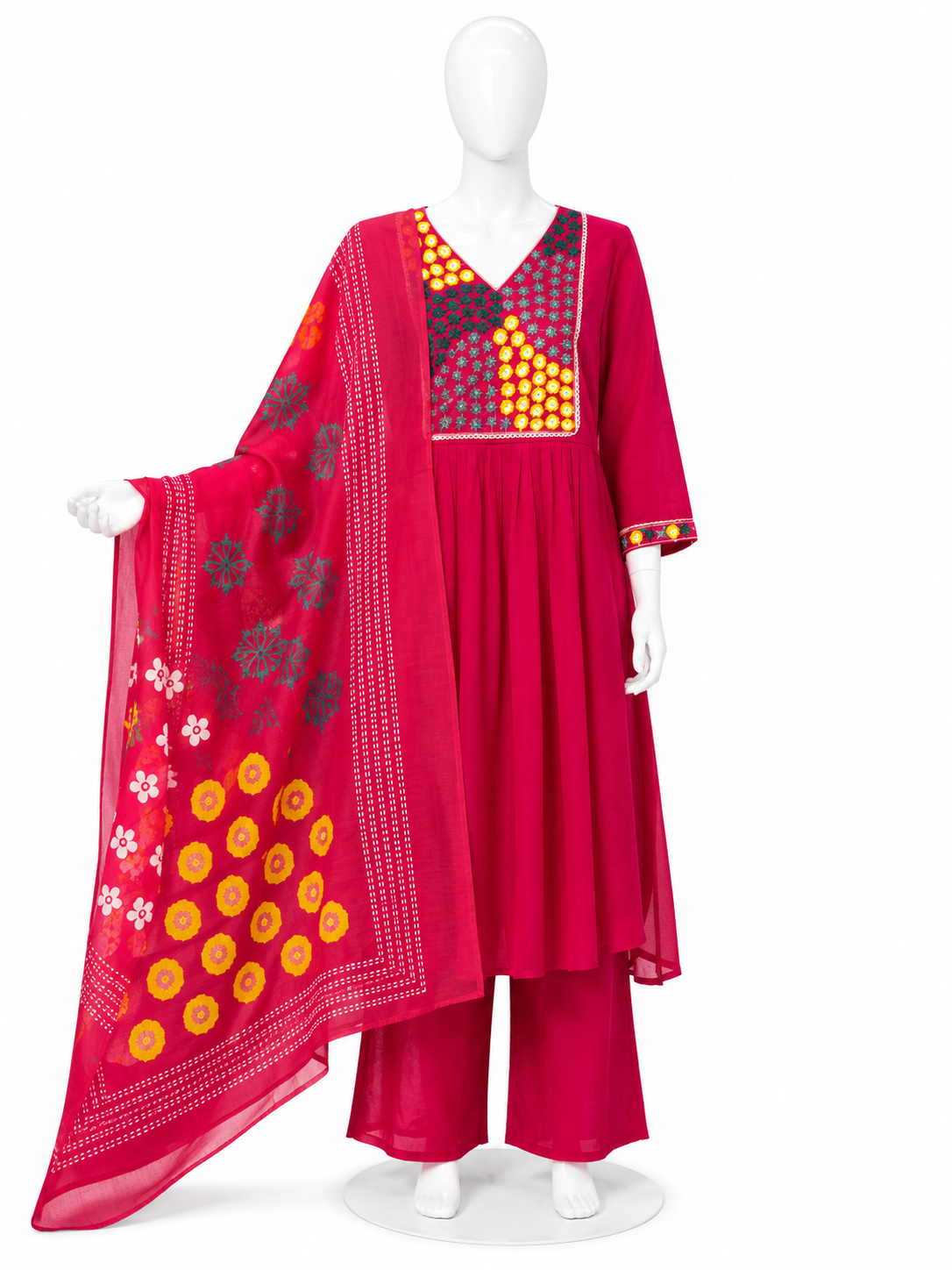 FUCHSIA PINK EMBROIDERED ANARKALI KURTA SET WITH DUPATTA