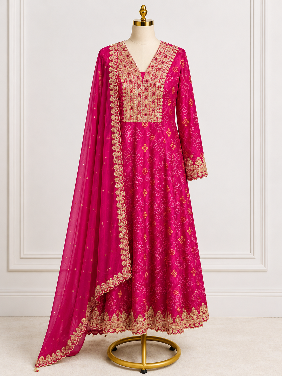 RANI PINK EMBROIDERED ANARKALI SUIT SET WITH DUPATTA