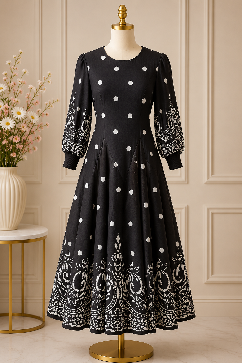 MIDNIGHT POLA CHARM FIT & FLARE MAXI DRESS