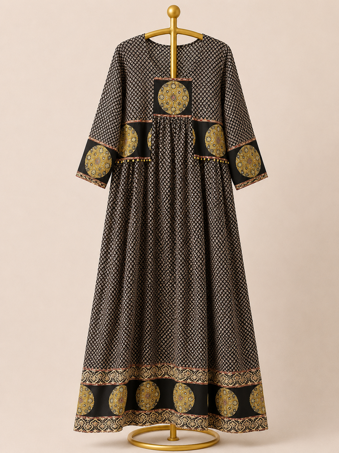 MIDNIGHT BLACK ETHNIC PRINTED ANARKALI DRESS