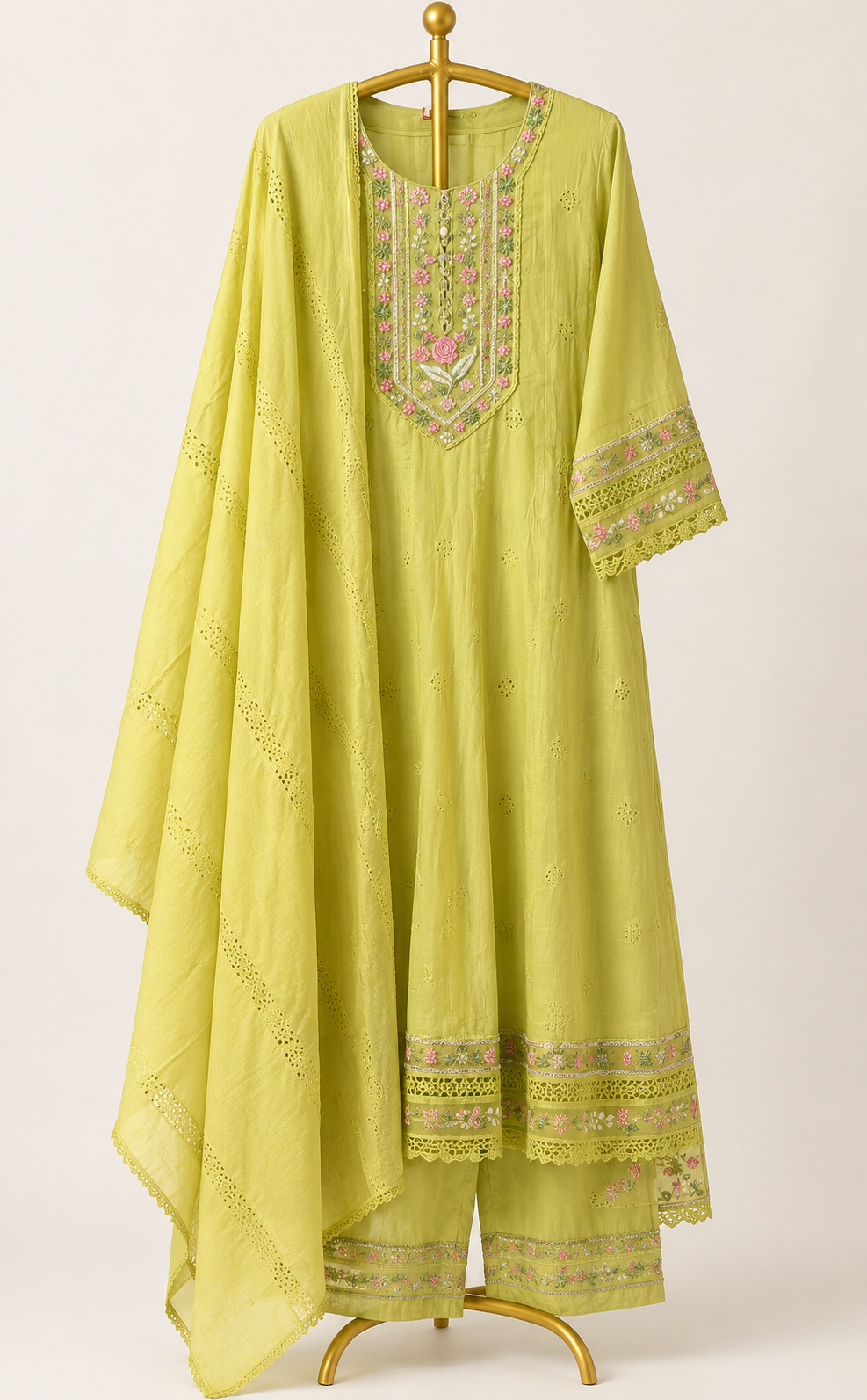 LEMON ZEST EMBROIDERED KURTA PANT SET WITH DUPATTA