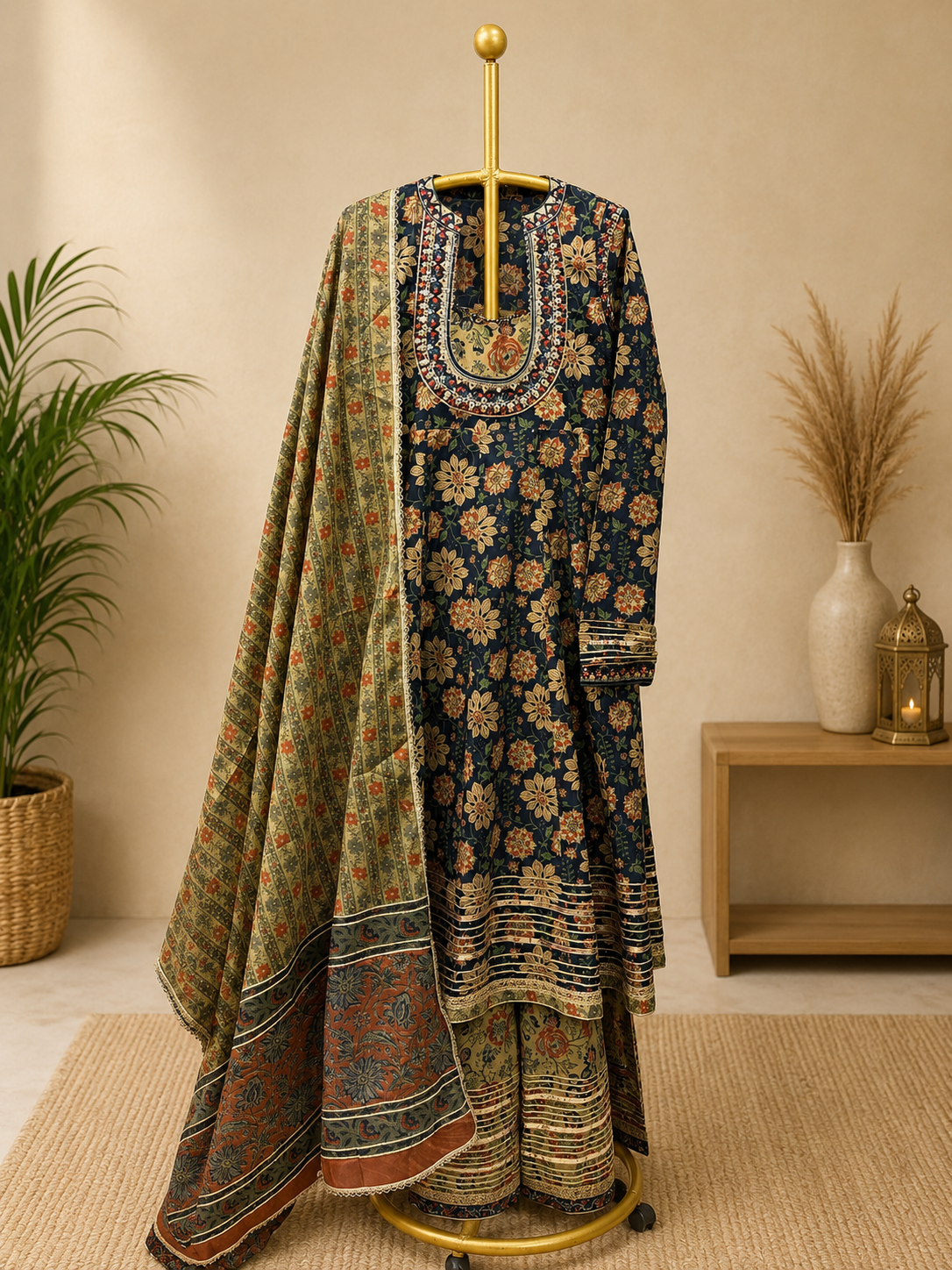 MIDNIGHT FLORAL PRINTED KURTA PANT SET WITH DUPATTA 