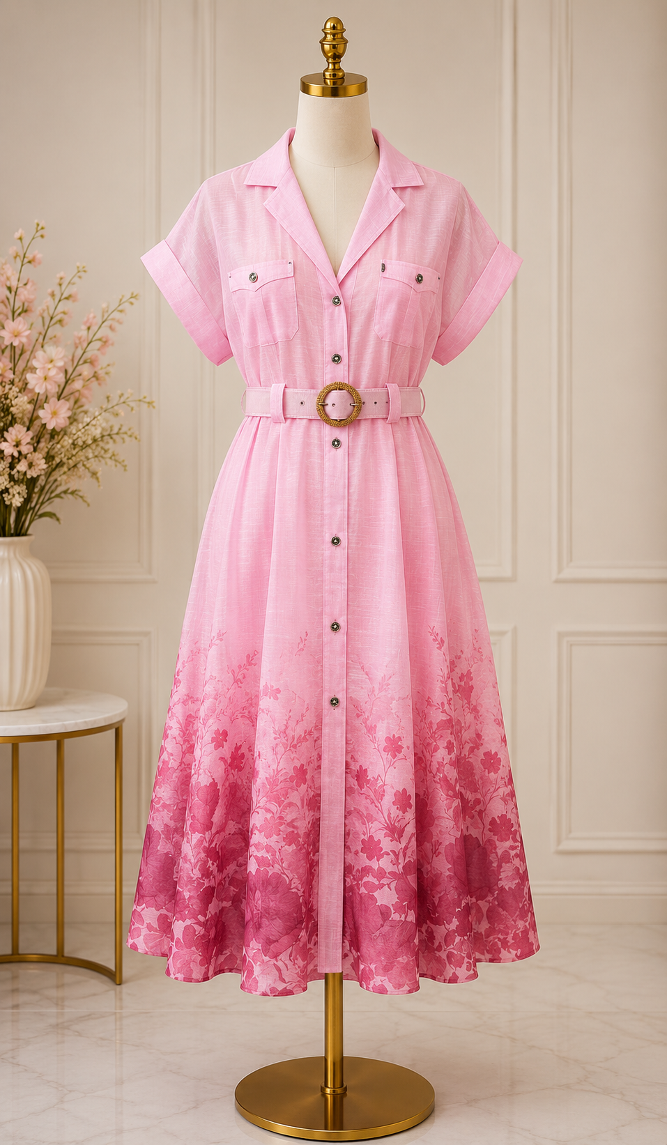 ROSY BLOOM BELTED SHIRT DRESS