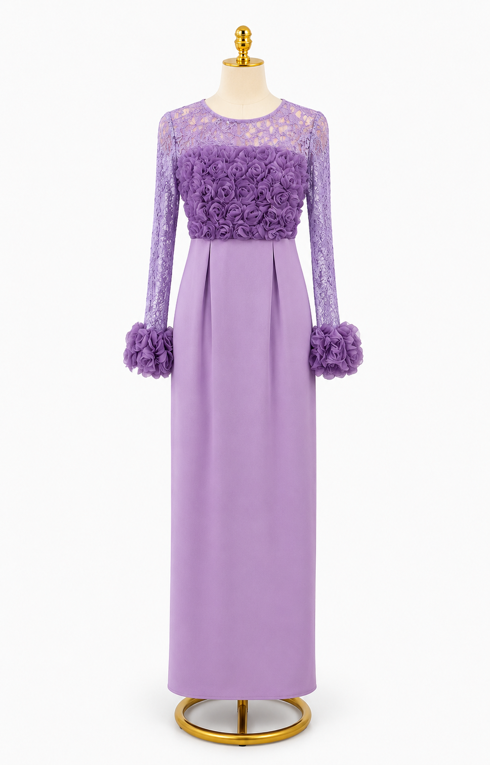 LAVENDER ROSETTE LACE GOWN