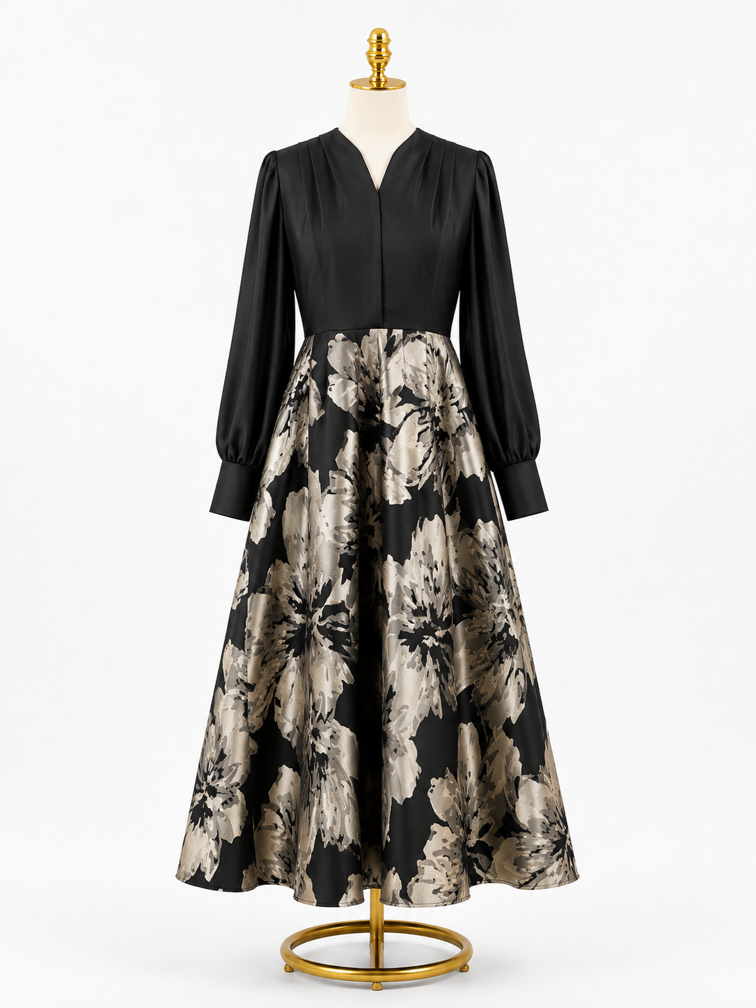 MIDNIGHT BLOOM JACGUARD MIDI DRESS
