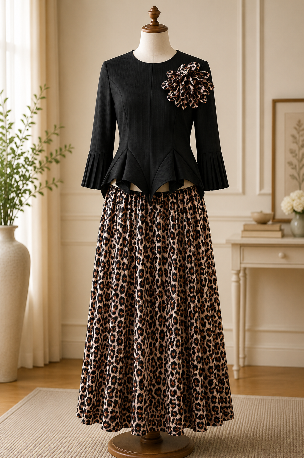 LEOPARD LUXE PEPLUM MAXI DRESS