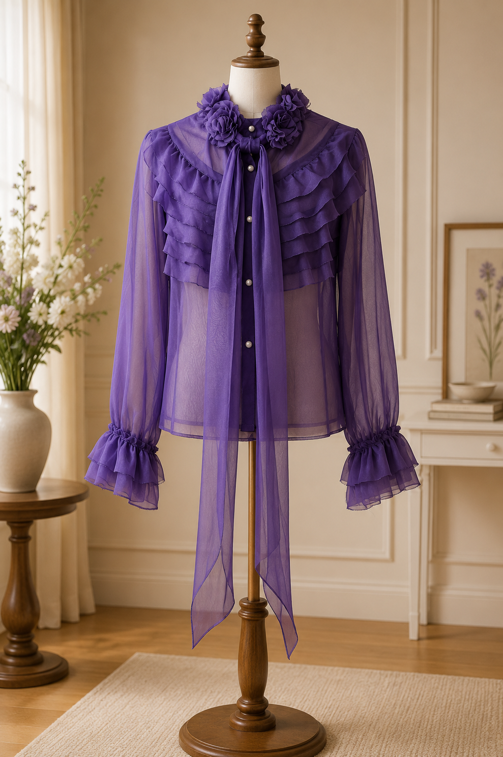 ROYAL VIOLET SHEER RUFFLE SHIRT