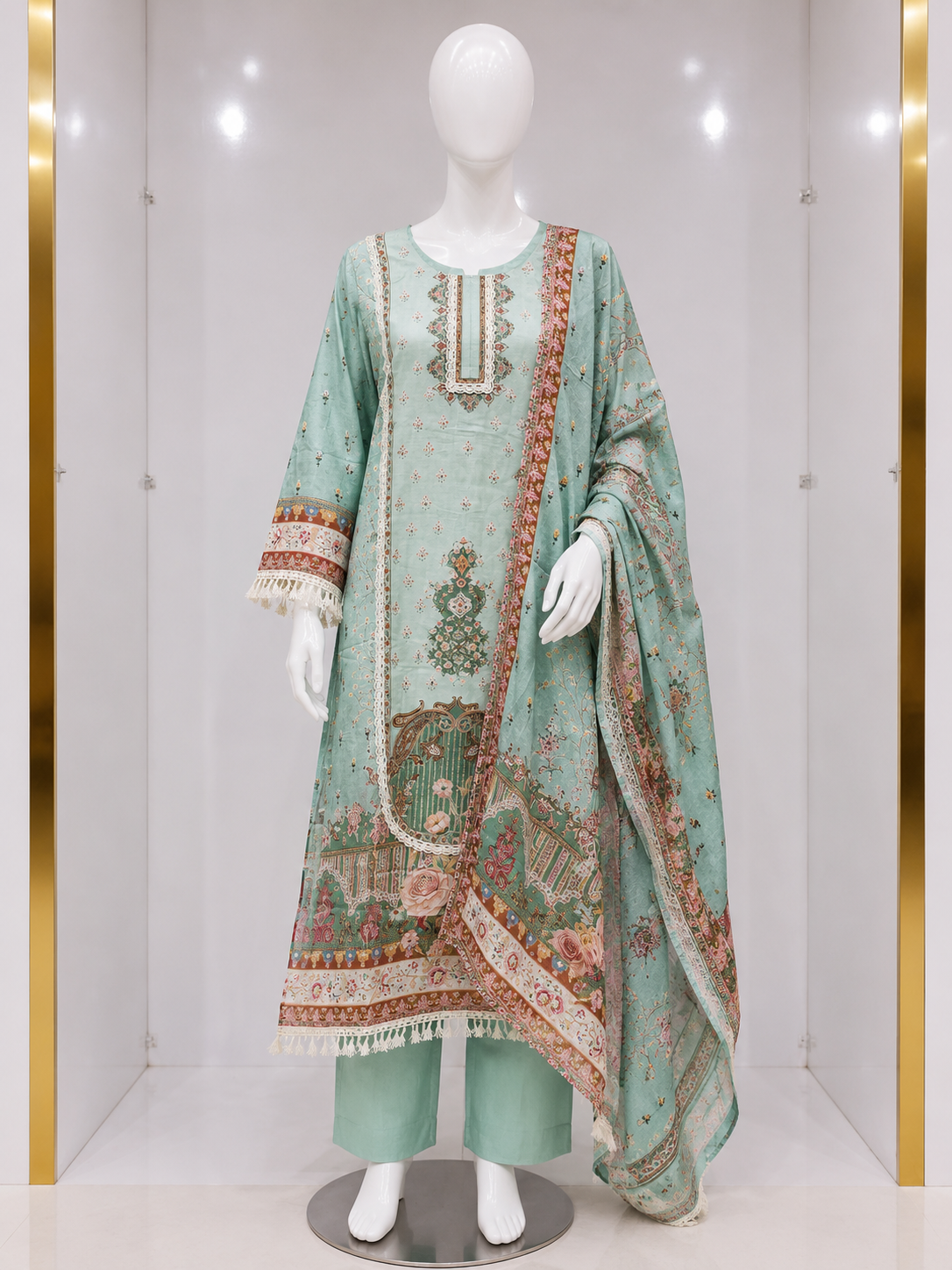 MINT GREEN PRINTED KURTA SET WITH DUPATTA