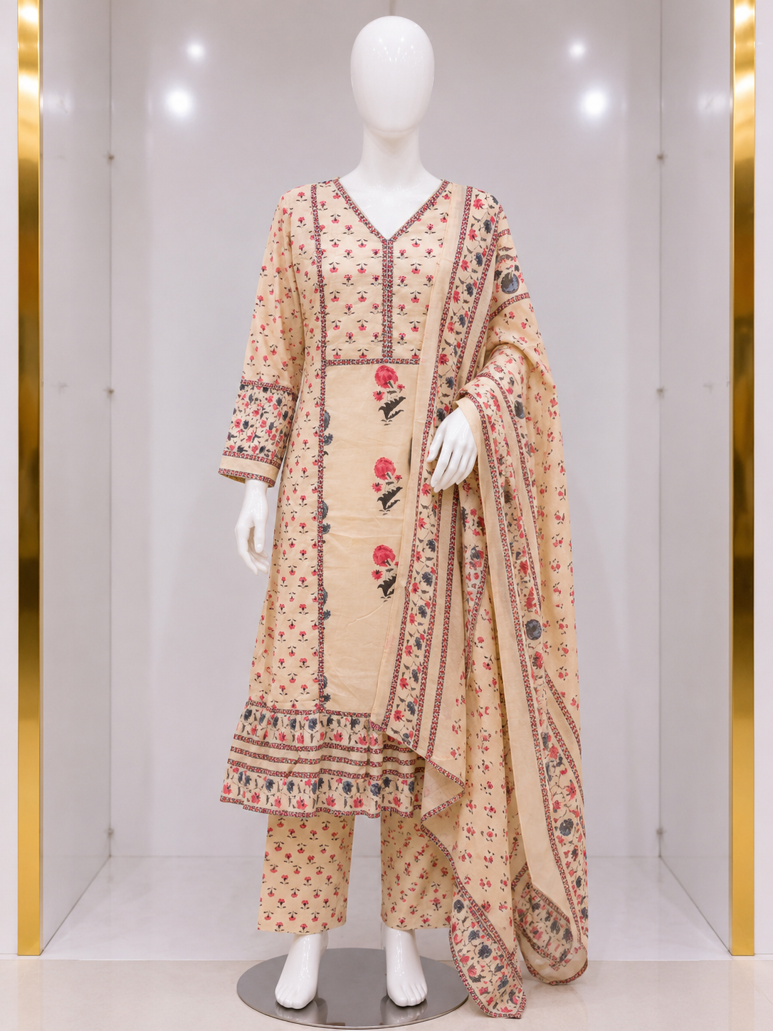 PEACH FLORAL PRINTED KURTA SET WITH DUPATTA