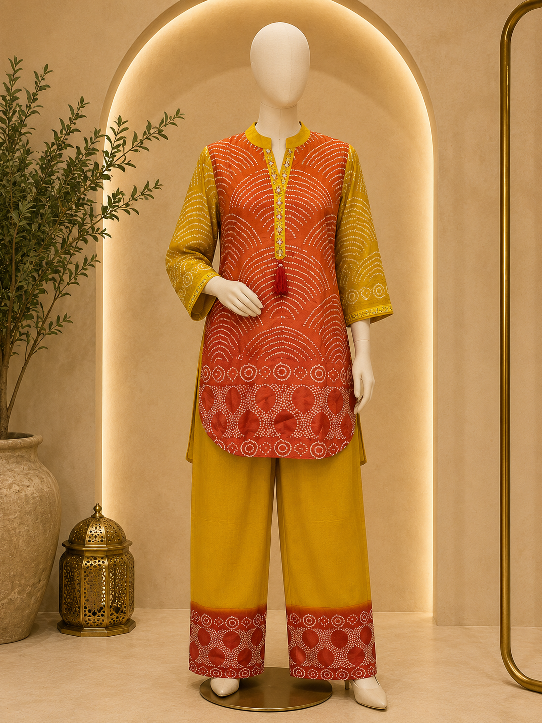SUNSET BANDHANI PRINTED KURTA PALAZZO CO-ORD SET