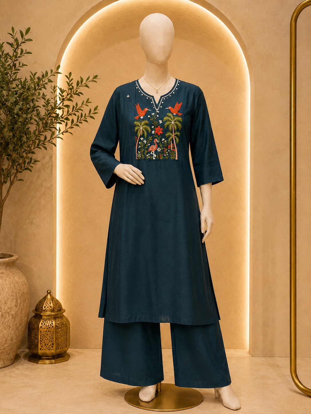MIDNIGHT GARDEN EMBROIDERED KURTA PALAZZO CO-ORD SET 