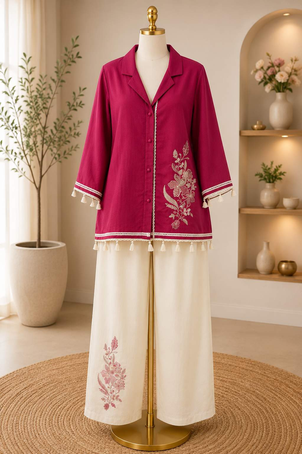 FUCHSIA BLOOM EMBROIDERED CO-ORD SET