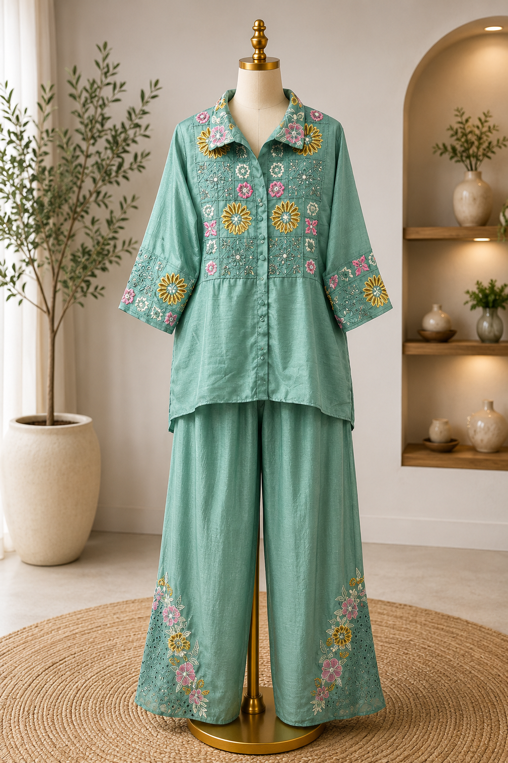 MINT MEADOW EMBROIDERED  CO-ORD SET