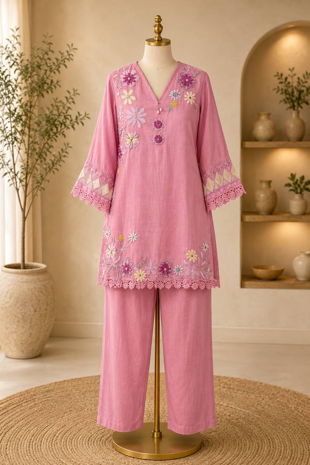 PINK PETAL EMBROIDERED CO-ORD SET
