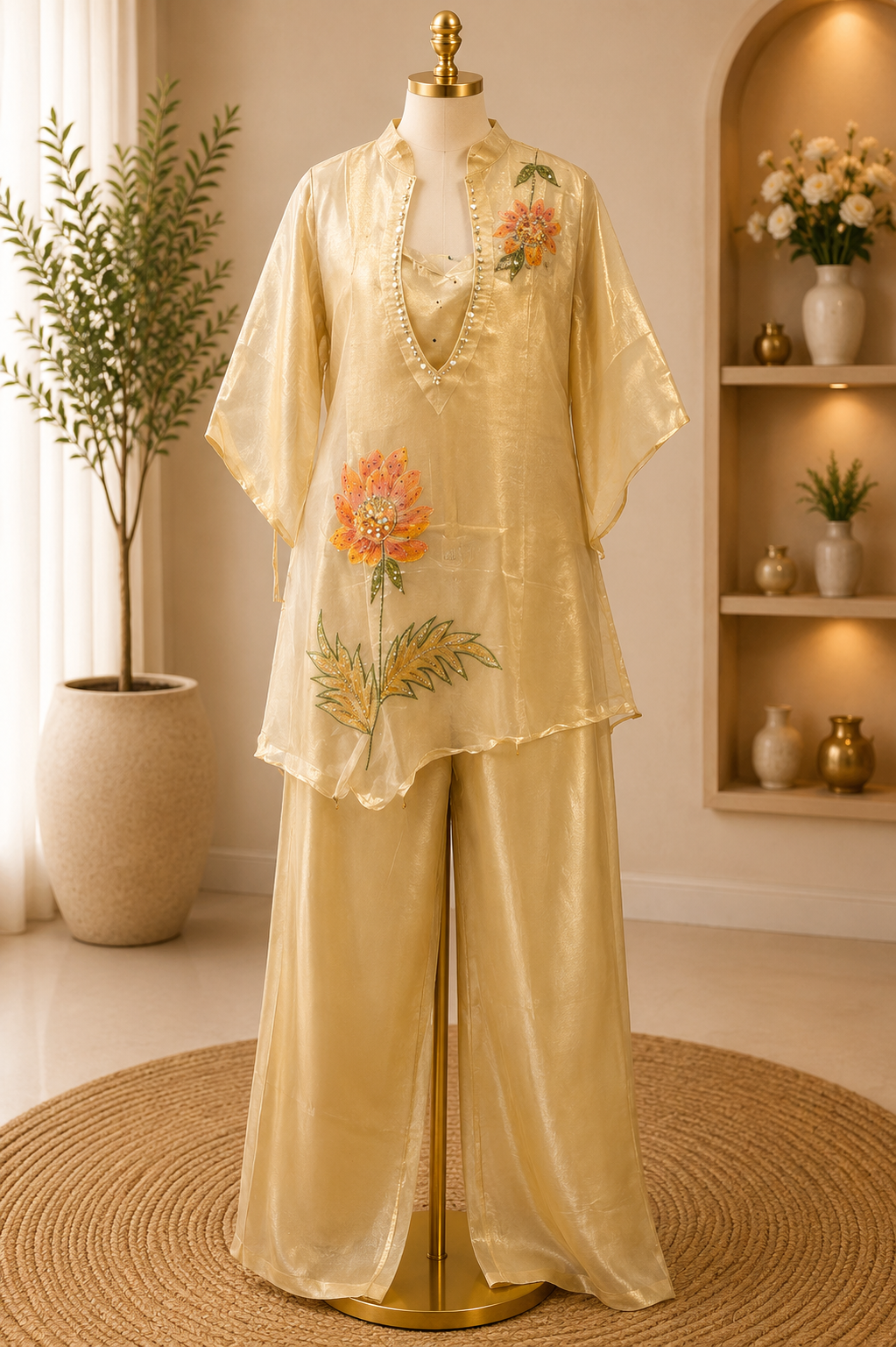 GOLDEN BLOOM ORGANZA CO-ORD SET