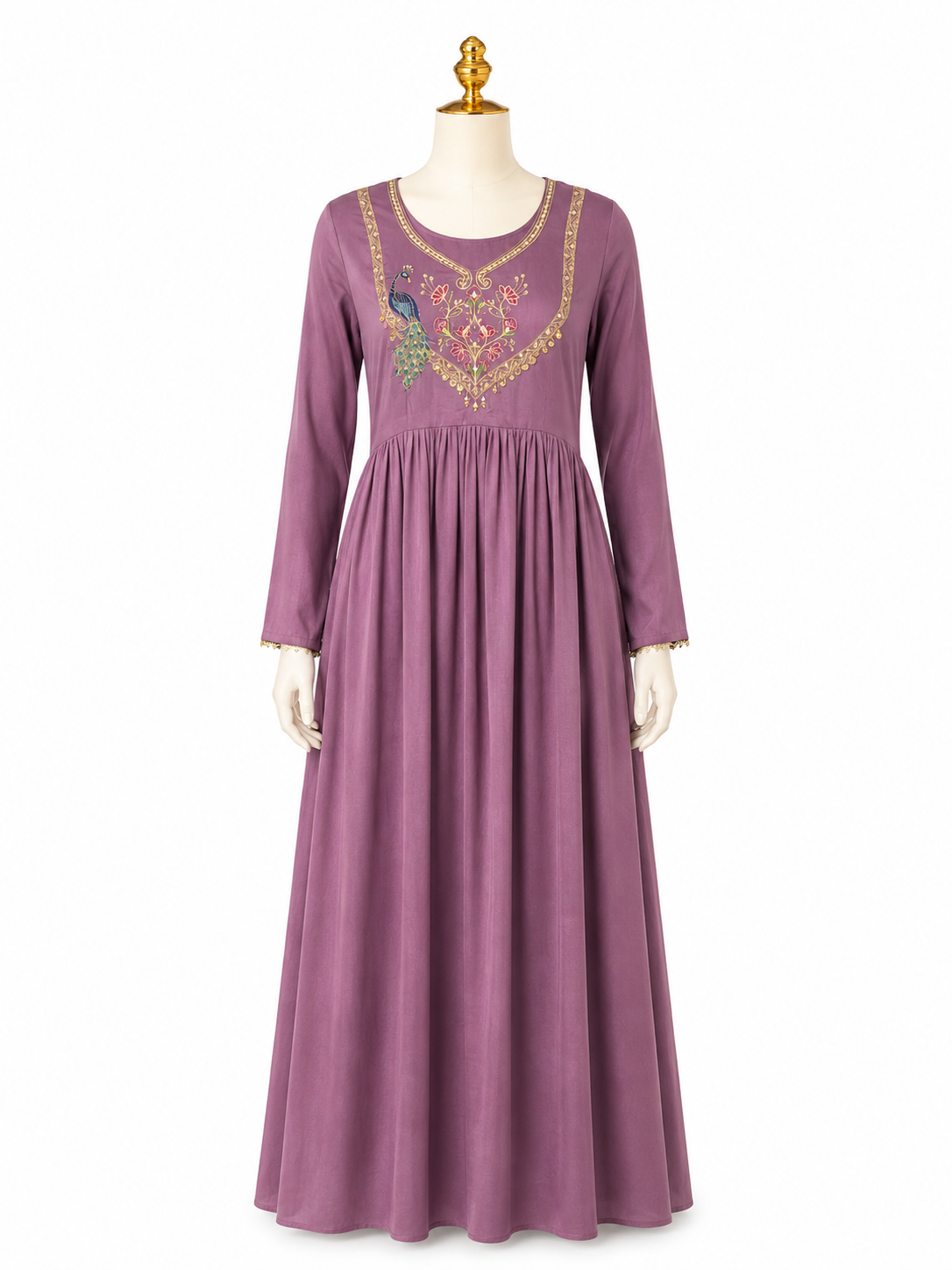 PEACOCK EMBROIDERED EMPIRE-LINE ANARKALI DRESS