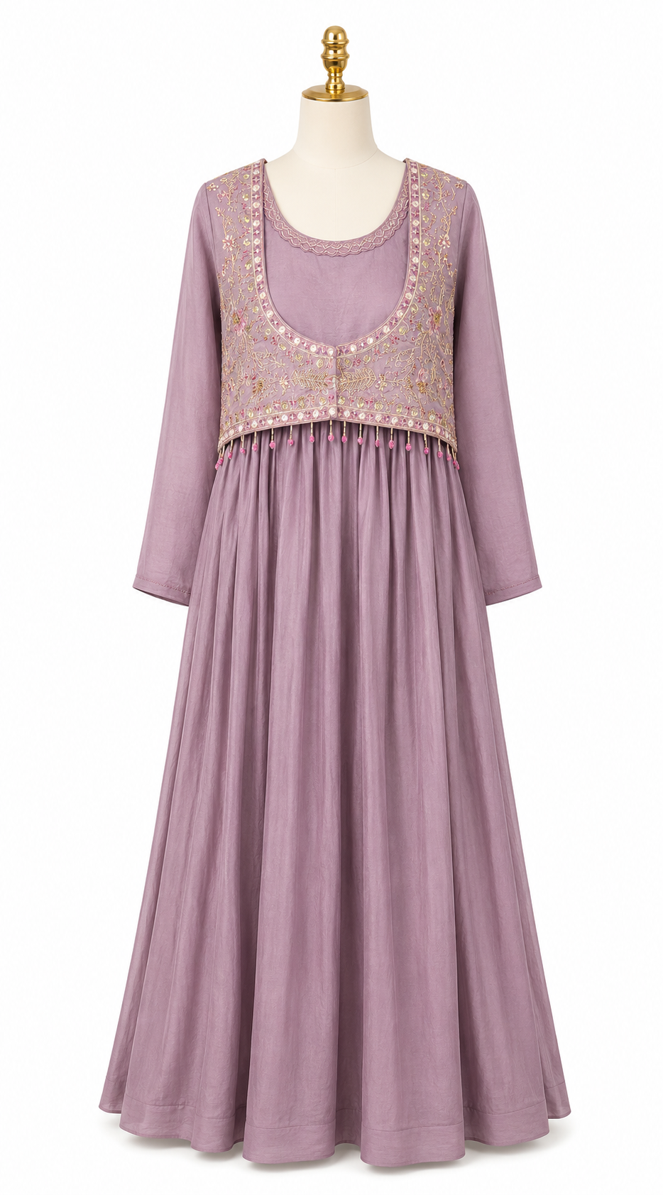 DUSTY LAVENDER EMBROIDERED LAYERED ANARKALI DRESS 