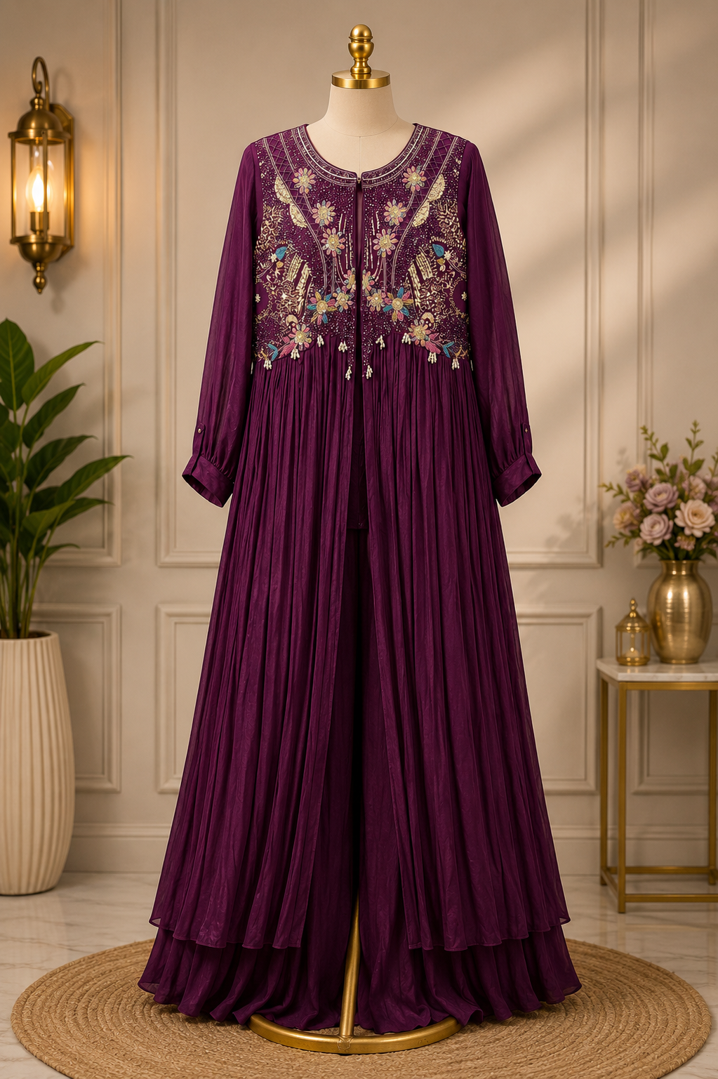 ROYAL ORCHID EMBROIDERED ANARKALI GOWN SET 