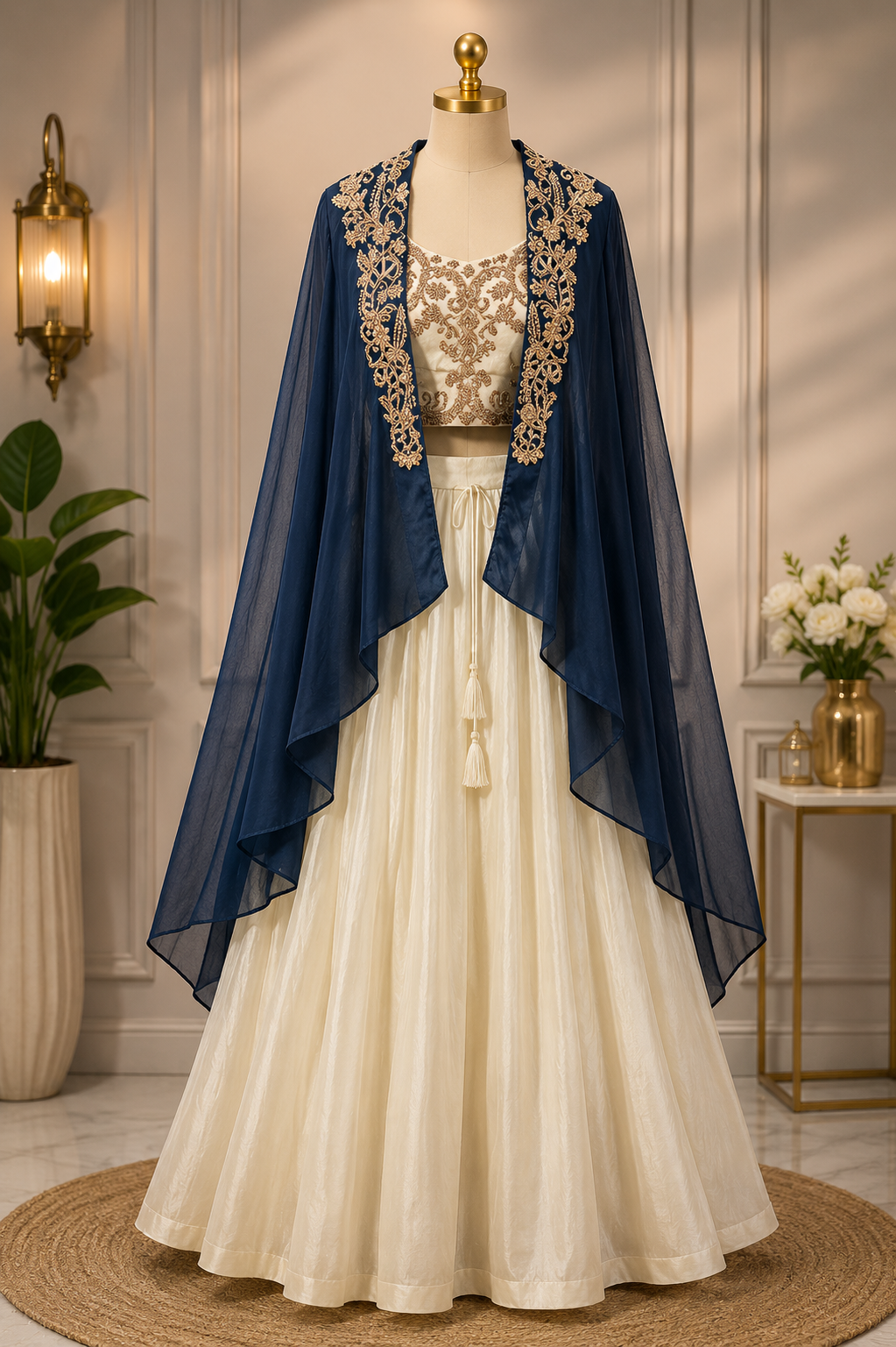 MIDNIGHT BLUE CAPE LEHENGA SET 