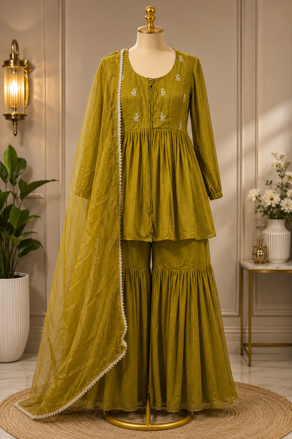OLIVE GRACE EMBROIDERED GHARARA SET 