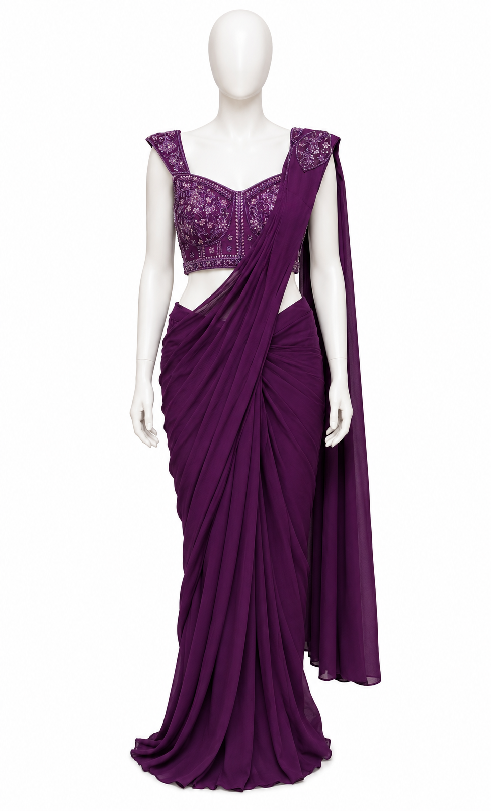 ROYAL AMETHYST PRE-DRAPED SAREE SET 