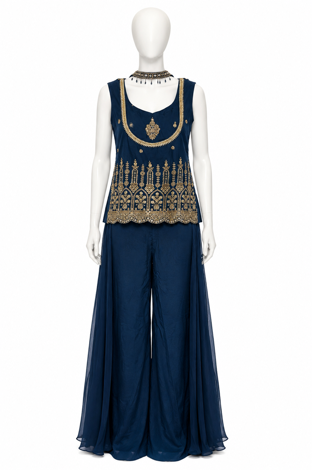 MIDNIGHT BLUE EMBOIDERED PALAZZO CO-ORD SET 