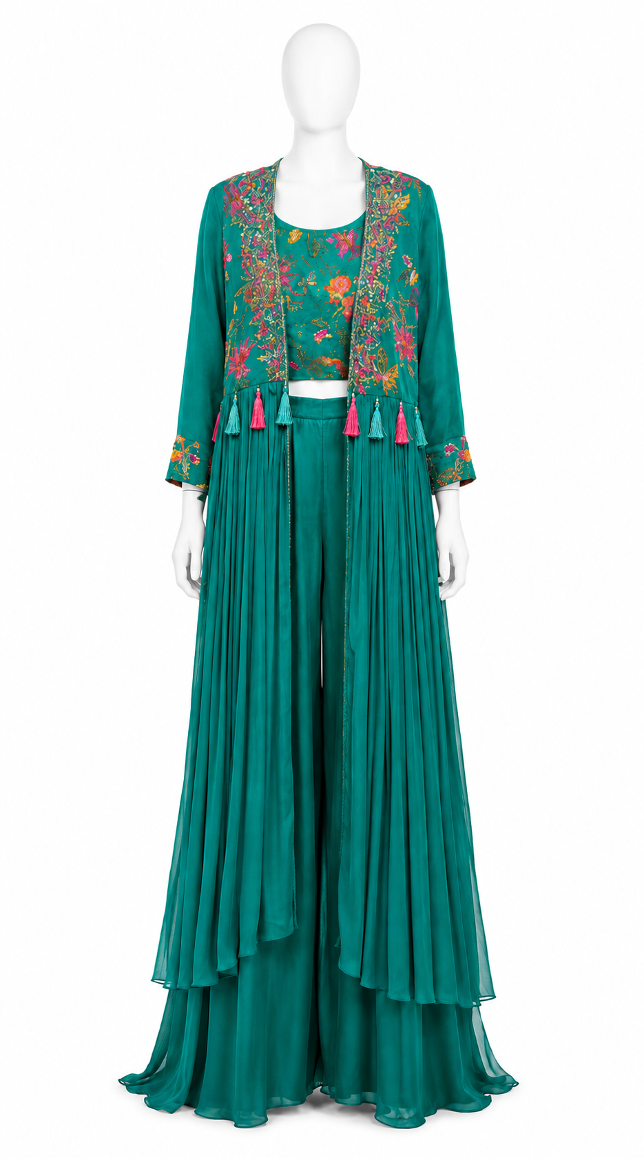 EMERALD BLOOM PLEATED CAPE PALAZZO SET 