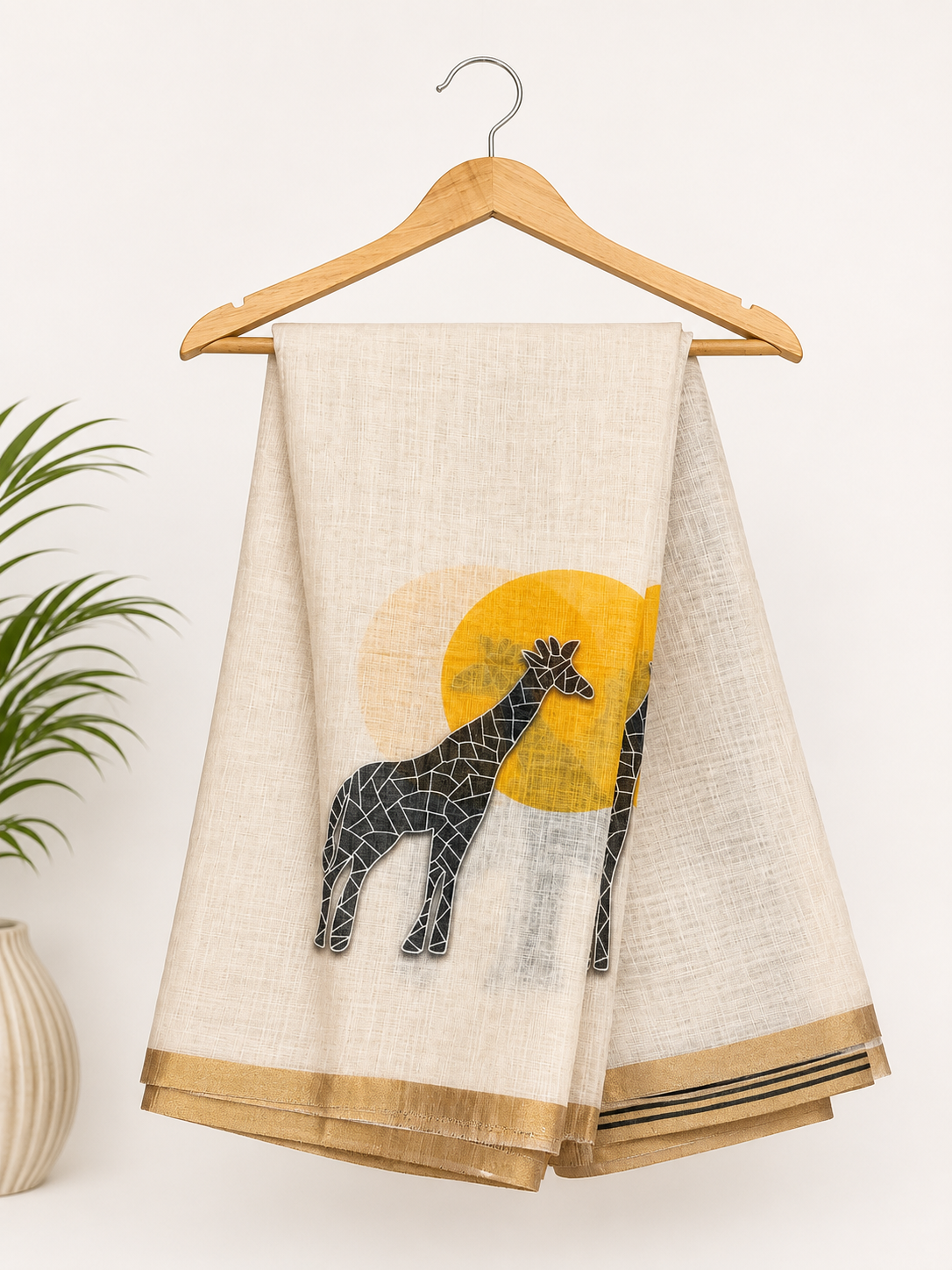 IVORY SAFARI ART LINEN SAREE