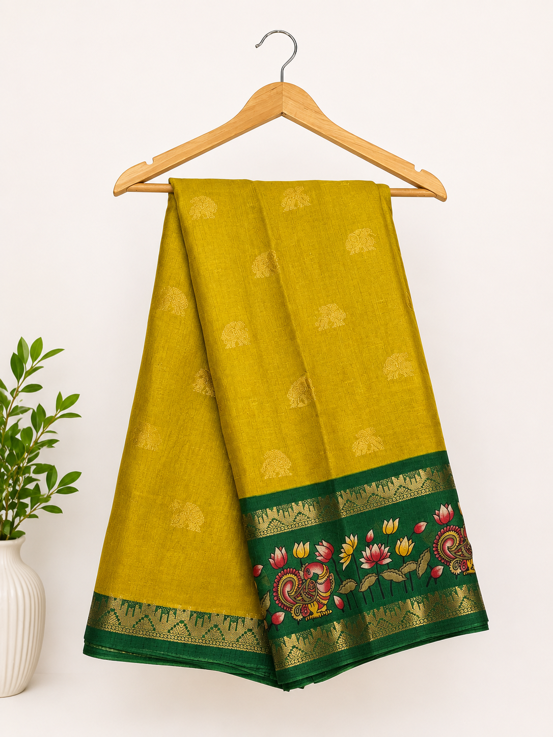 MUSTARD YELLOW LOTUS BORDER COTTON SAREE