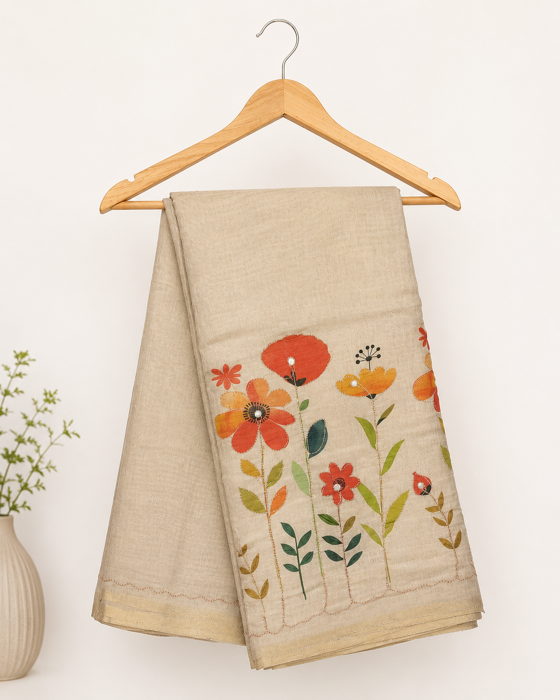IVORY BLOOM HANDCRAFTED LINEN SAREE