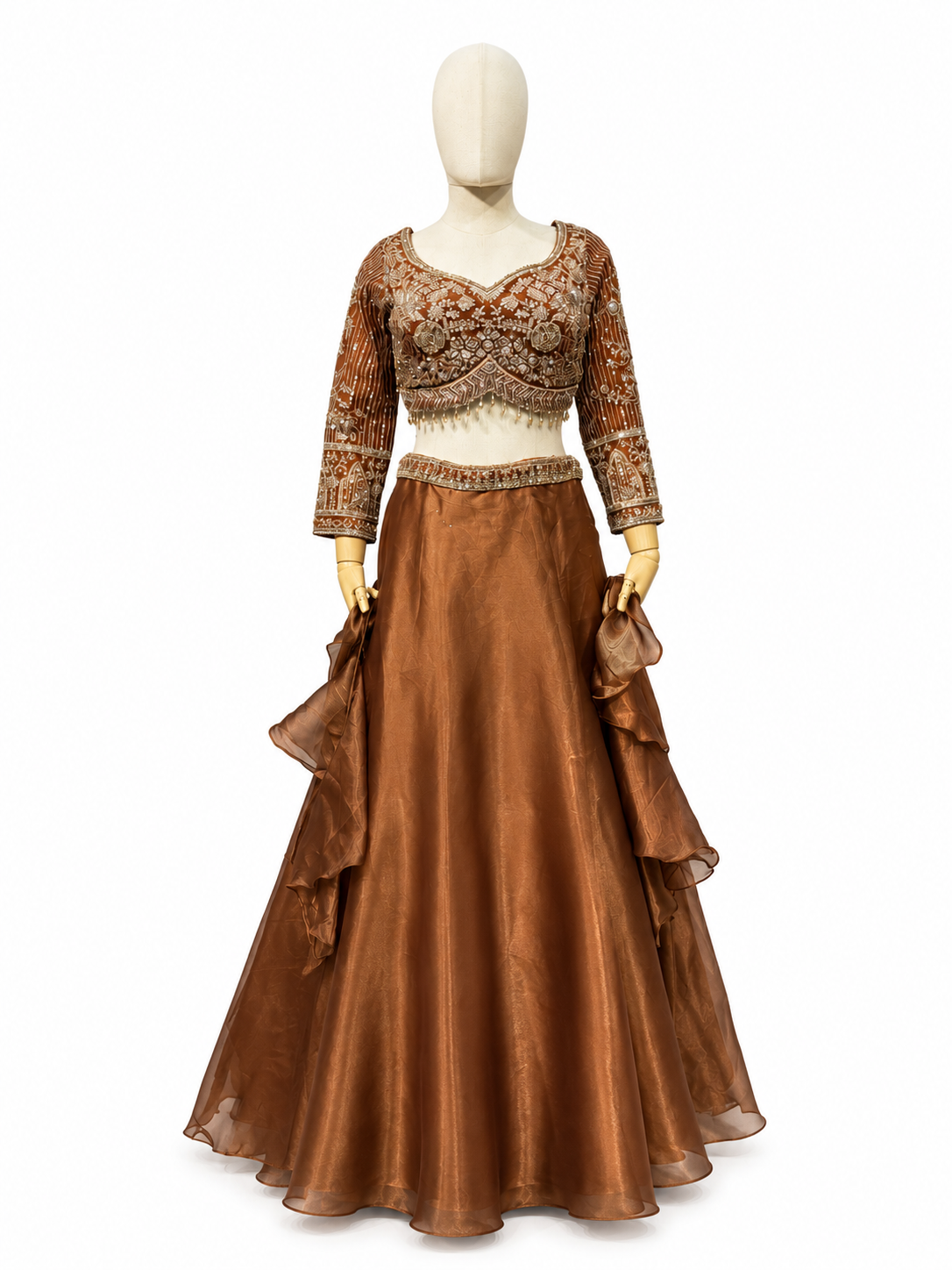 COPPER BROWN EMBROIDERED LEHANGA SET 