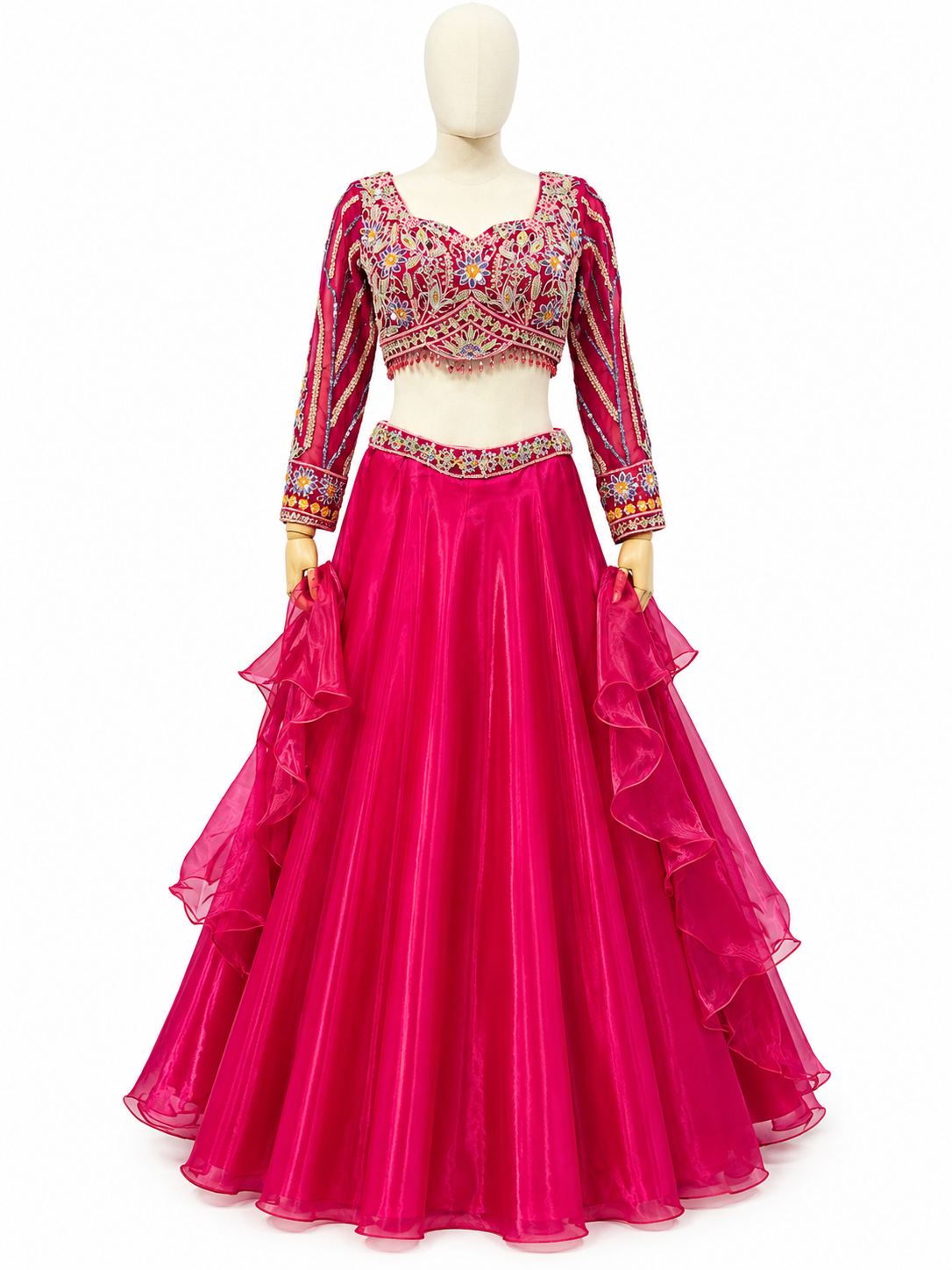HOT PINK EMBROIDERED LEHANGA SET