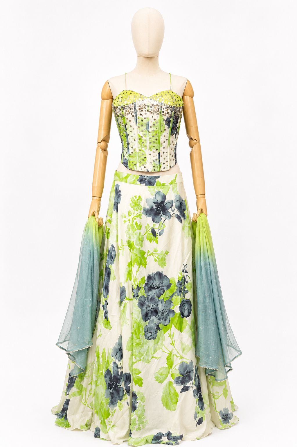 FLORAL PRINTED CORSET LEHENGA SET 