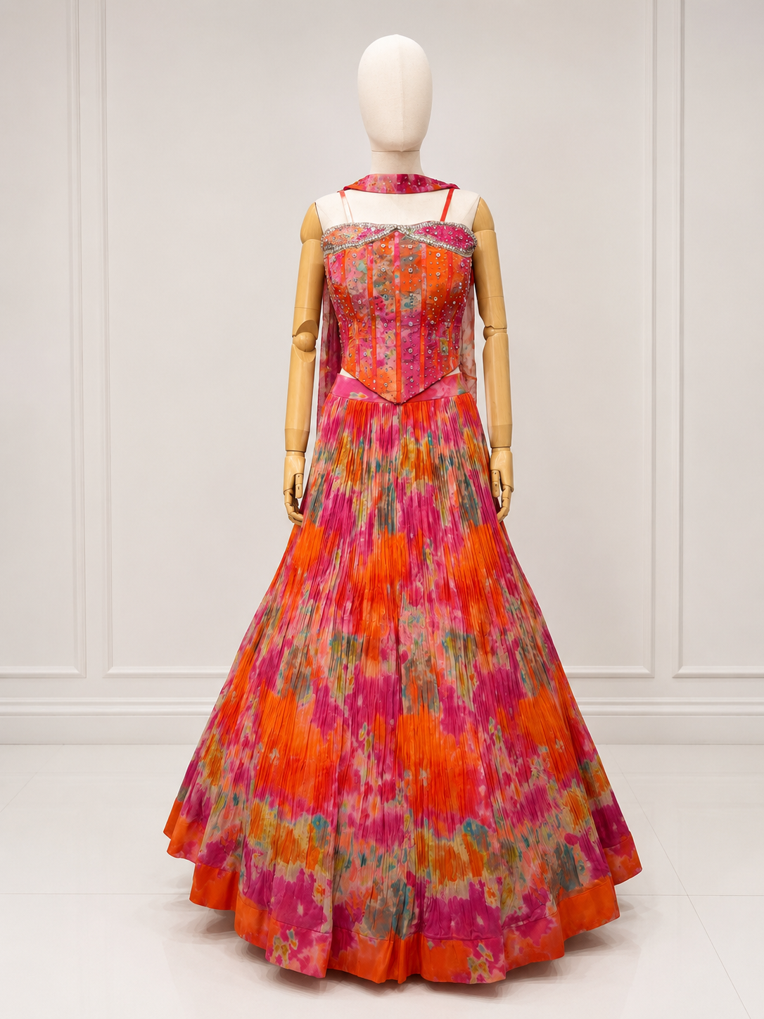 MULTICOLOUR PRINTED CORSET LEHENGA SET 