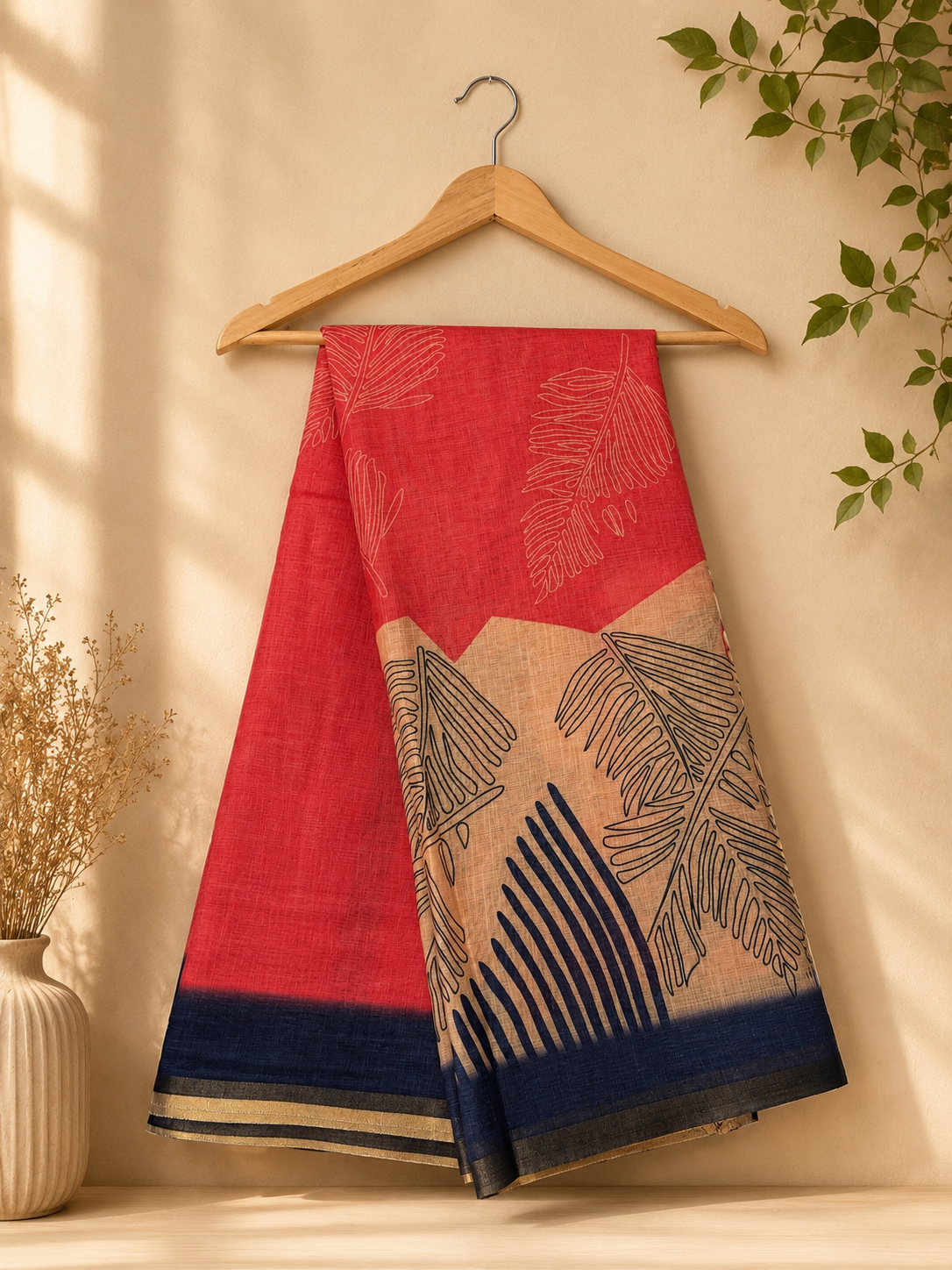 TROPICAL LEAF PLACEMENT SAREE DESIGN