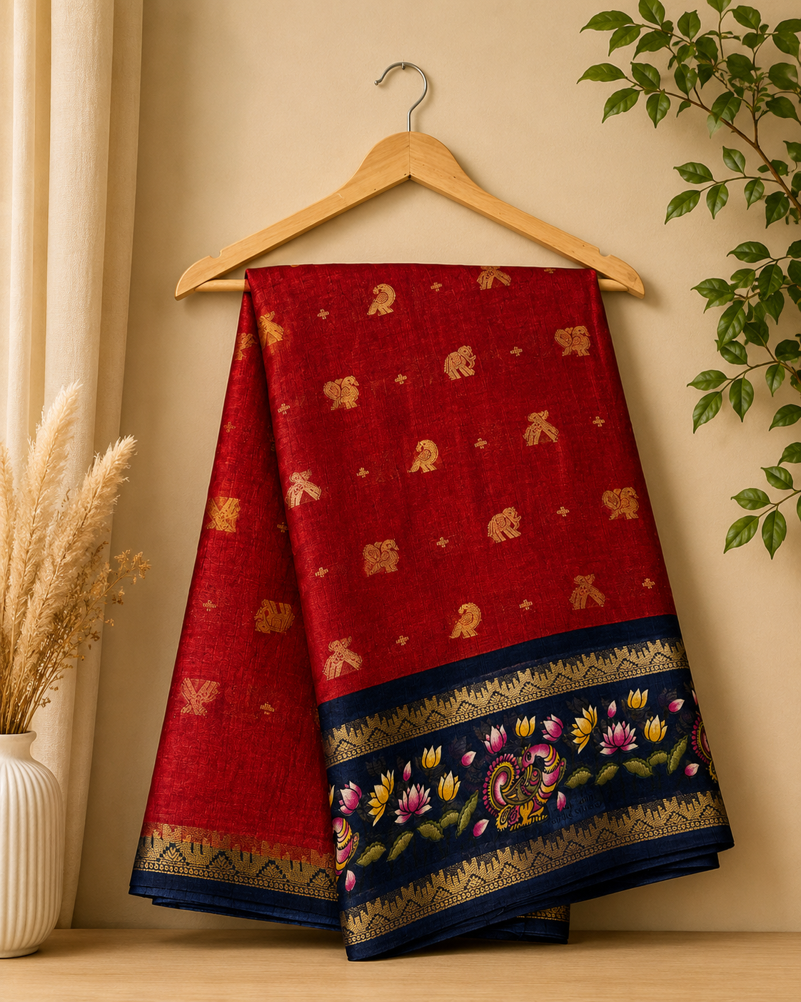 TRADITIONAL PAISLEY AND LOTUS BORDER SAREE 