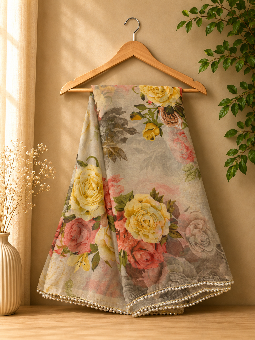 VINTAGE ROSE FLORAL SAREE