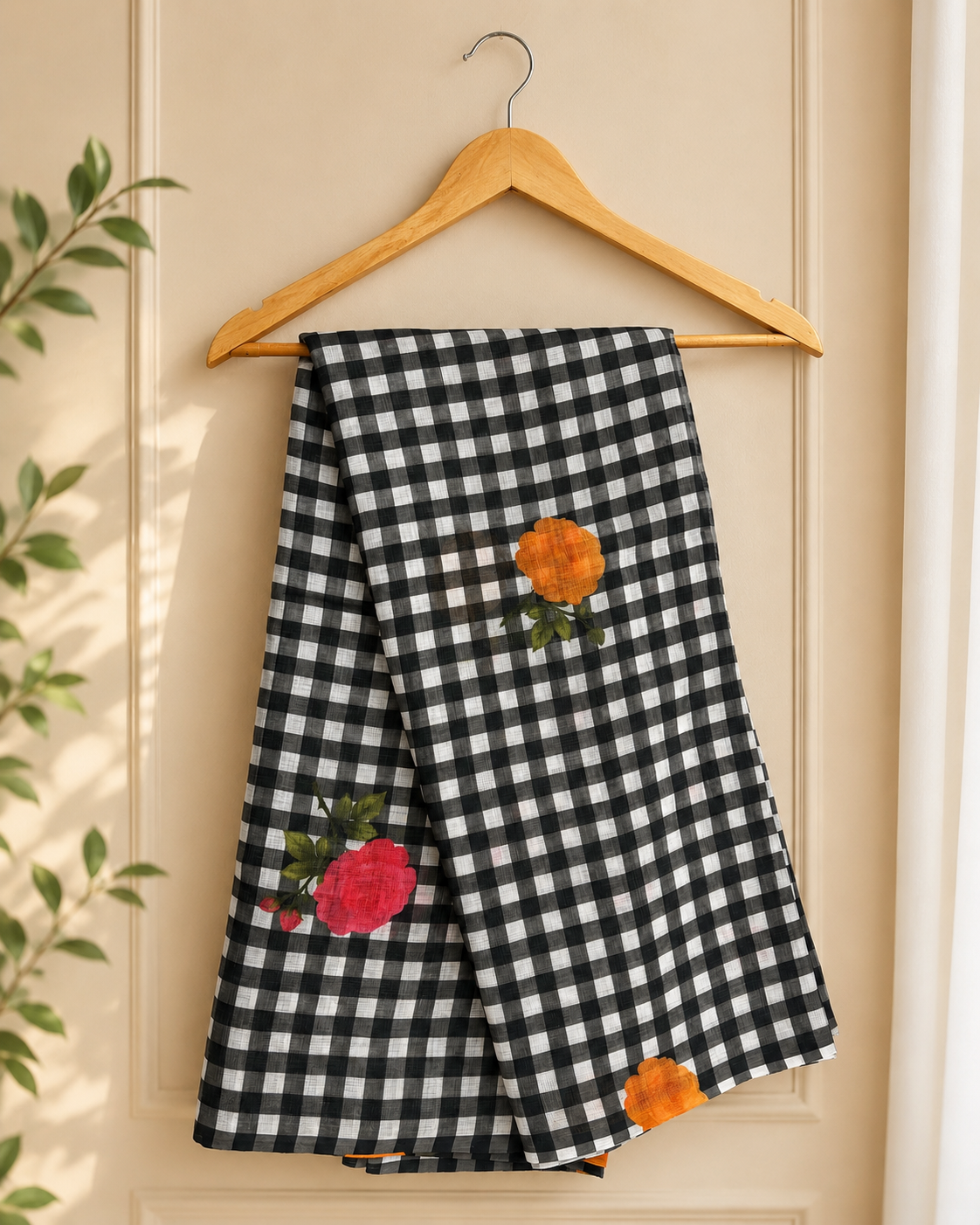 FLORAL GINGHAM CHECK SAREE 